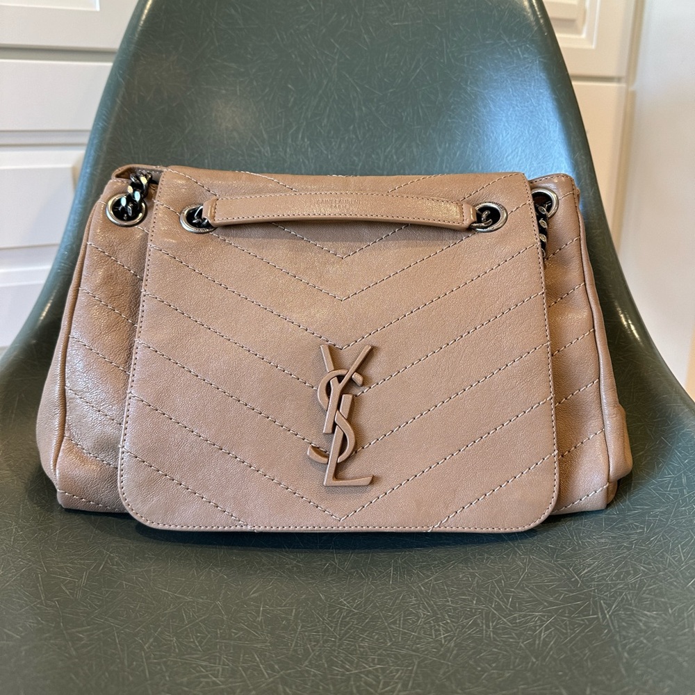 100% Authentic Saint Laurent Nolita Medium Beige Leather Quilted Shoulder Bag